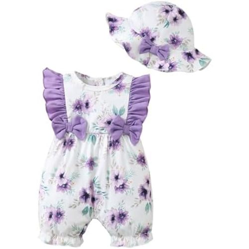 SUNNY PIGGY Newborn Baby Girl Clothes Baby Girl One Pice Romper Summer Sleeveless Jumpsuit with Hat Sets Cute Infant Outfits