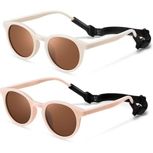 Cute Kids Polarized Sunglasses,Baby Sun Glasses with Strap for Toddler Girls Boys Flexible Round UV400 Protection