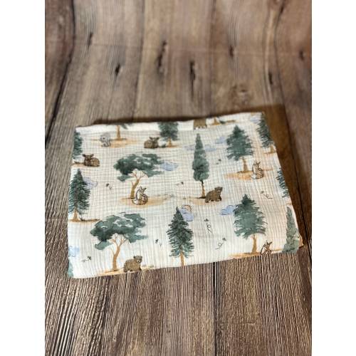 Woodland animals baby swaddle blanket-receiving- newborn-gift- muslin- crib- security- lightweight- nursery-fox- bear- deer- up north- tree