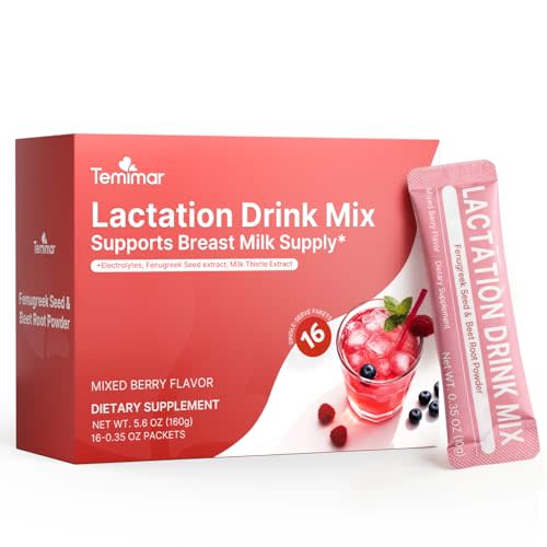 Lactation Drink Mix for Breastfeeding, with Fenugreek, Milk Thistle, Electrolytes for Healthy Milk Supply & Hydration, Mixed Berry Flavor, 16 Count