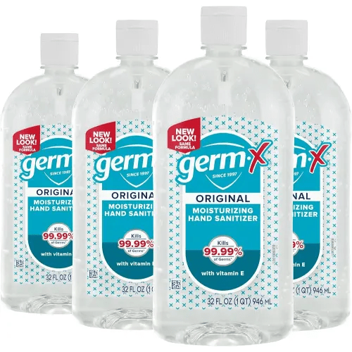 Germ-X Original Hand Sanitizer, Non-Drying Moisturizing Gel with Vitamin E, Instant and No Rinse Formula, Large Family-Size Flip Top Bottle, 32 Fl Oz (Pack of 4)