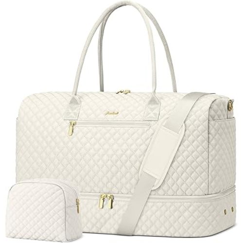 Travel Overnight Bag Weekender Bags - Duffle Bag Women with Shoe Compartment Carry On Overnight Bag with Toiletry Bag Duffel Bags with Wet Pocket for Gym Hospital Bags for Labor and Delivery Beige