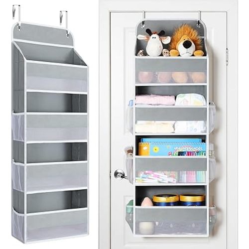 Yecaye Over The Door Organizer, Heavy Duty Hanging Organizers and Storage with 4 Large Capacity Pockets, Swing-Proof Behind The Door Storage for Bathroom Nursery Bedroom Dorm Closet, Grey