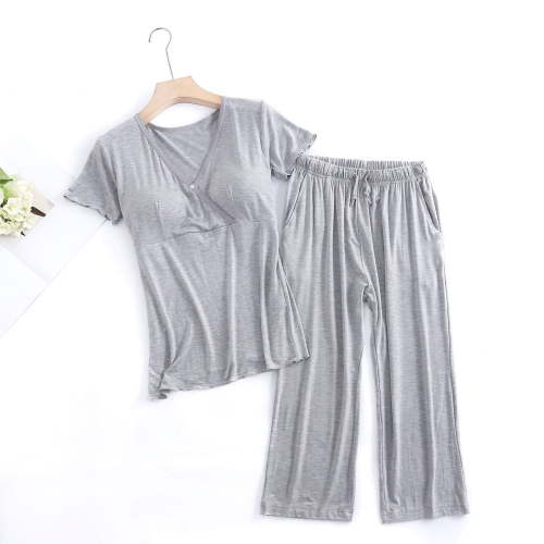 Joau Women's Postpartum Nursing Pajamas Set 2 Piece Maternity Outfits Short Sleeve V Neck Top & Cropped Pants Breastfeeding Pjs Sleepwear Pregnancy Loungewear Sets