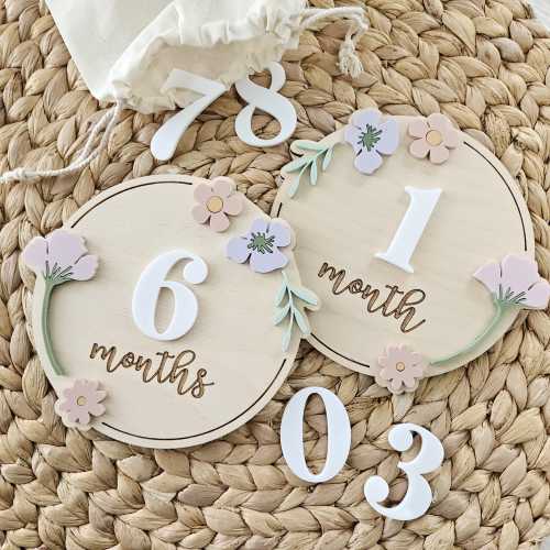 Wildflower Milestone Discs | Round Baby Monthly Discs for Photos | Interchangeable Numbers Monthly Photo Prop Set | Newborn Photo Props