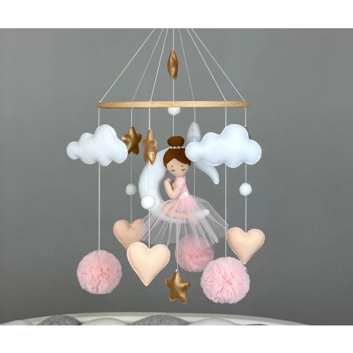 Ballerina mobile for baby girl Ballerina nursery decor Boho baby mobile pink Ballerina crib mobile Ballet mobile Felt hanging mobile