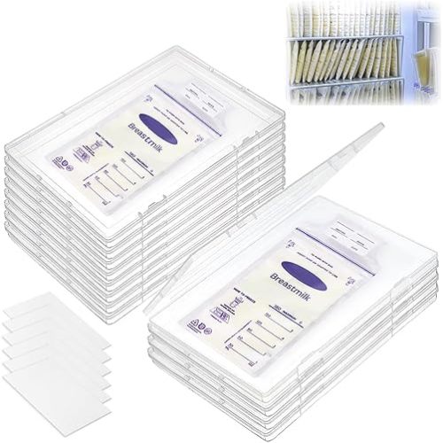 12 Pack Freeze Flat Breast Milk Bags Storage Organizer Tray, Freezer-Friendly Breastmilk Storage Containers Fits 2-6oz Bags, Breastfeeding Bags Organization 7.5x5.1x0.7in