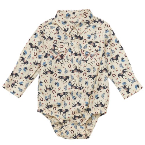 Wrangler Infant Girls' Horse Long Sleeve Pearl Snap Graphic Print Onesie | Boot Barn