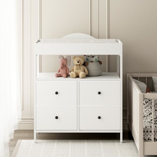 Advwin 4-Drawer Changing Table with Open Shelf Ergonomic Height Change Table for Nursery Organizer White
