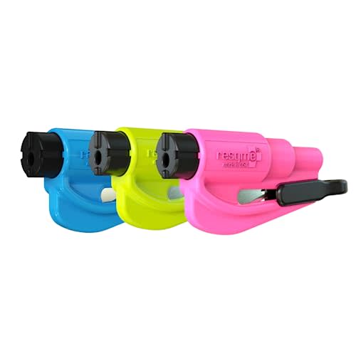 RESQME The Original Emergency Keychain Car Escape Tool, 2-in-1 Seatbelt Cutter and Window Breaker, Made in USA, Family Pack of 3 - Blue, Pink, Yellow -Compact Emergency Hammer