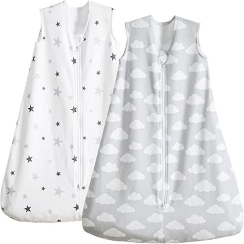 PHF Warm Micro-Fleece Baby Sleep Sack 6-12 Months, Soft Baby Wearable Blanket, 2-Way Zipper Sleeping Bags, 2 Pack Comfy Toddler Sleeping Sack for Boys, Medium Size, Cloud