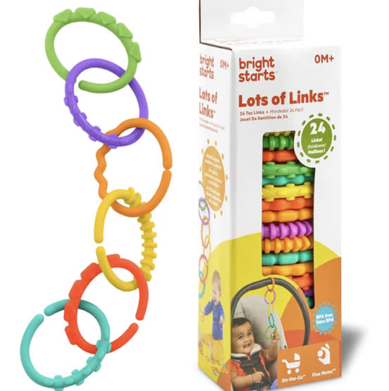 Amazon.com: Bright Starts Lots of Links Rings Toys for Stroller or Carrier Seat, BPA-Free, Ages 0 Months Plus, Multicolor, 24 Count