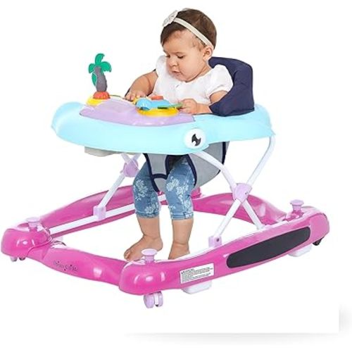 Dream on Me 2-in-1 Aloha Fun Baby Walker in Purple, Easily Convertible Baby Walker, Adjustable Three Position Height Settings, Easy to Fold and Store