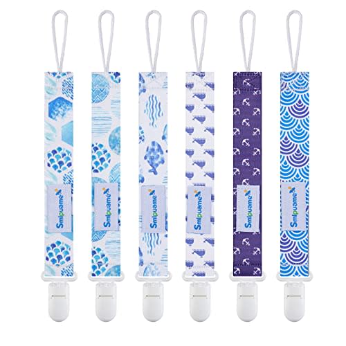 Smlpuame Pacifier Clips for Boys,6 Pack Stylish Binky Clips Strap,Paci Holder with Clip Lightweight Universal Fits Most Pacifiers Teether Toy Teething Ring Soothie,Baby Shower Gifts(Ocean)