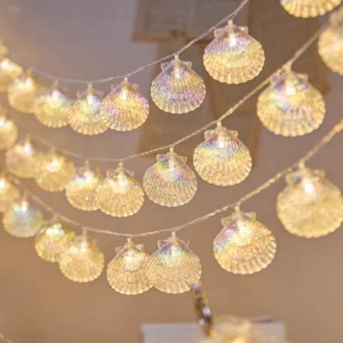 Battery Powered Seashell String Lights, 10ft 20LED Beach Theme Fairy Party Decorative Lights for Home Bedroom Wedding Kids Gifts