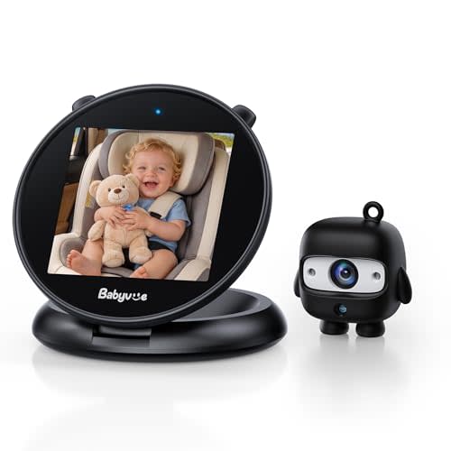 Babyvue Q1 Baby Car Camera for Rear Facing Baby, Minimalist Foldable Screen, Auto-Brightness, 360° Rotating Base, No-Glow Night Vision, 3X Zoom, 1080P HD Baby Car Monitor, No WiFi, Easy USB Setup
