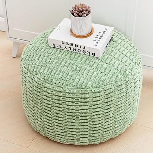 Round Pouf Ottoman Stuffed Velvet Floor Pouf Footrest,Foot Stool, Bean Bag Floor Chair for Bed Room Living | Room | Accent Seat 20x12inches with Filler (Sage Green)