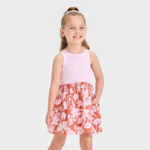 Toddler Girls' Floral Tank Dress - Cat & Jack™ Light Pink 2T