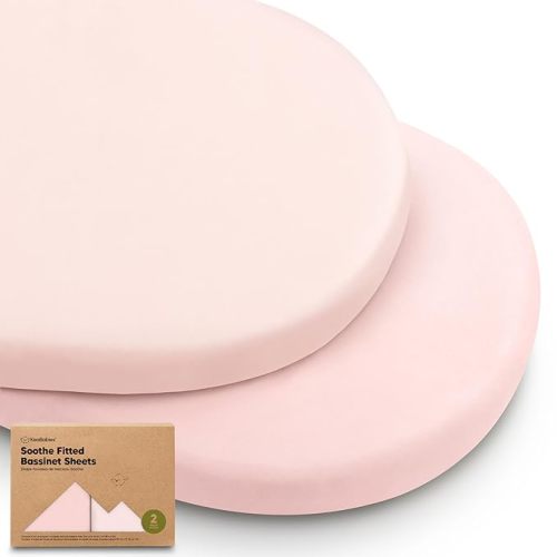 2-Pack Organic Bassinet Sheets for Girls, Boys - 100% Cotton Bassinet Mattress Sheets Compatible with Halo Bassinest Swivel Sleeper, Graco, Baby Delight, Chicco, Fitted Bassinet Sheets (Mist Rose)