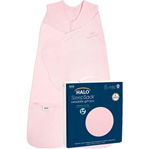 HALO Sleepsack Swaddle 100% Organic Cotton Newborn 1-Piece Gift Set with Box, TOG 1.5, 0-3 Months, Strawberry