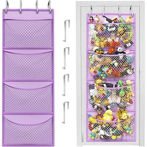 Honeyera Plush Storage (Patent Pending) - Plush Hammock Net Over Door Organizer for Stuffies, Baby Accessories, Toy/Hammock Hanging Storage Big Girls Toddler Large Bag Animals (Purple)