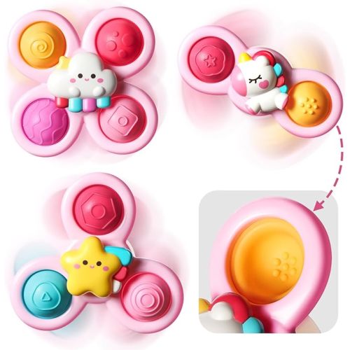 3PCS ALASOU Unicorn Suction Cup Spinner Toys for 1 Year Old | Spinning Tops Toddler Toys Age 1-2