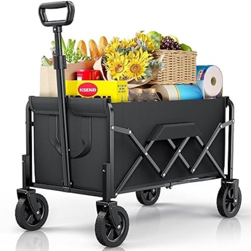 Collapsible Wagon with Wheels, Foldable Wagon Carts with 200lbs Load Capacity, Dog Wagon, Utility Wagon, Shopping Cart for Groceries, Sports, Camping, Garden, Fishing, Black, Small