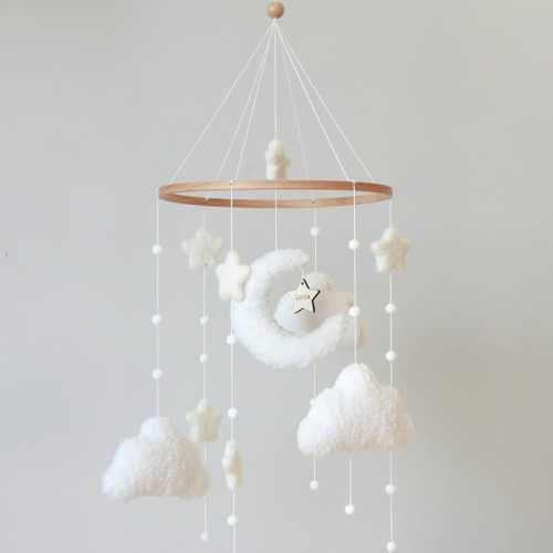 Boho Cloud Moon Crib Mobile Boho Baby Mobile for Crib Neutral Clouds, Moon & Stars Design Nursery Mobile for Boys & Girls