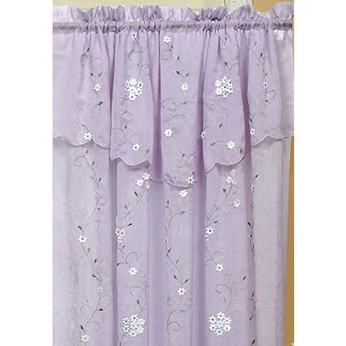 Creative Linens Daisy Embroidered Floral Window Curtain Panel 50x84 in 6 Colors - Gold, Ivory, Lavender, Mint Green, Pink, Taupe One Piece (Lavender)