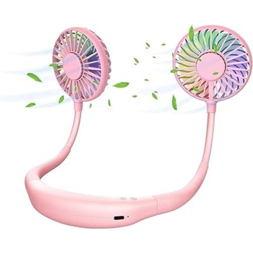 scurry Upgraded Version Portable Neck Fan, Color Changing LED, with Aromatherapy, 360° Free Rotation,and Lower Noise Strong Airflow Headphone Design for Sport, Office, Home, Outdoor (Pink)