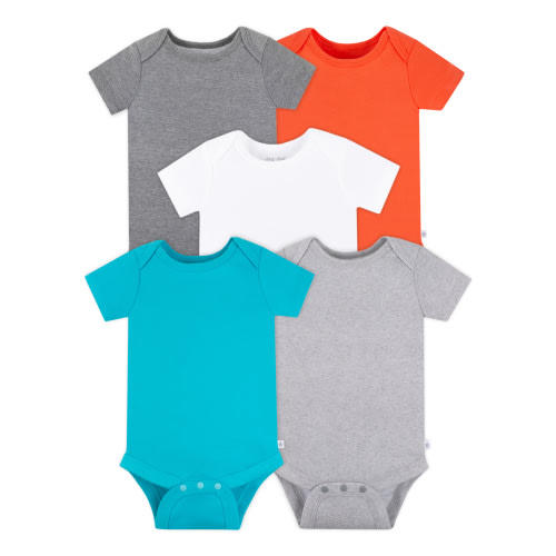 Little Star Organic Baby Boy 5 Pk Short Sleeve Bodysuits, Size Newborn-24 Months