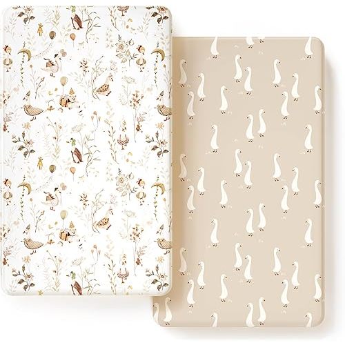 GRSSDER Ultra Soft Jersey Knit Crib Sheets 2 Pack, Stretchy Crib Mattress Sheet with Deep Pocket, Universal Fit Most Crib Pads Safe and Snug, Breathable Fitted Sheets for Baby, Duck