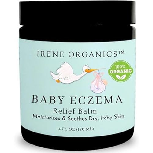Irene Organics Baby Eczema Relief Balm, Healing Ointment Baby Moisturizing Cream for Eczema, Dry, Itchy Skin. Award Winning Baby Skincare for Sensitive Skin, Safe for Newborns, Kids and Adults