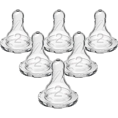 Dr. Brown’s Natural Flow® Level 2 Narrow Baby Bottle Silicone Nipple, Medium Flow, 3m+, 100% Silicone Bottle Nipple, 6 Pack