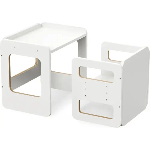 Tilhumt Montessori Weaning Table and Chair Set for Kids, Toddler Table and Chair Set, Adjustable Height Chair and Activity Table with Fence for Read, Play, Crafts (Upgraded)