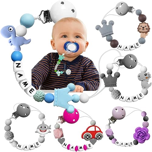 Personalized Custom Pacifier Clip with Name for Girl and Boy Silicone DIY Baby Pacifier Clip Neutral Customized Pacifier Holder Clip Stroller Clip for Toddler Newborn Baby Gifts,50+ Optional Styles