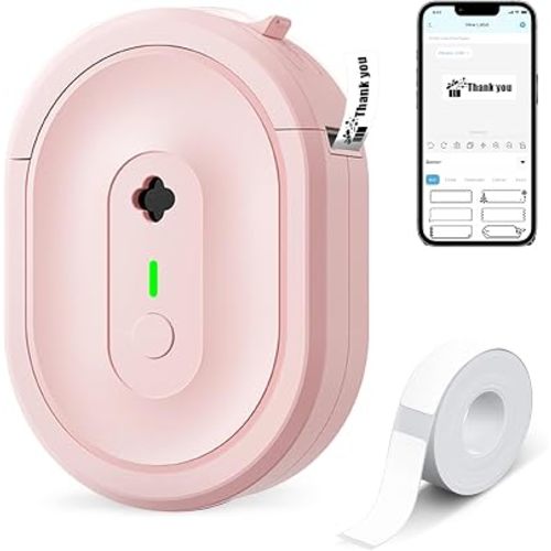 Label Maker Machine with Tape, N12 Portable Bluetooth Label Printer, Wireless Mini Label Makers Thermal Sticker with Multiple Templates for Home, Kitchen, School, Office Organization, Pink