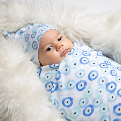 Evil Eye Muslin Swaddle - Jasmine + Marigold