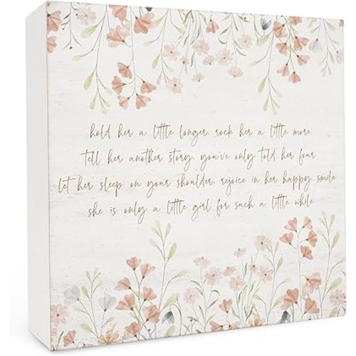 Floral Baby Girl Nursery Wooden Box Signs - Wildflower Nursery Desk Decor For Women,Inspirational Wall Decor For Girl,Wildflower Baby Decorations,Nursery Shelf Decor,Baby Girls Gifts,5x5 Inches