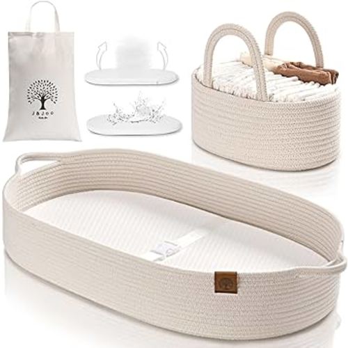 J&Joo Baby Changing Basket with Wipeable Waterproof Cover, Portable, Foldable Changing Pad for Dresser, Changing Table Topper, Living Room Changing Pad