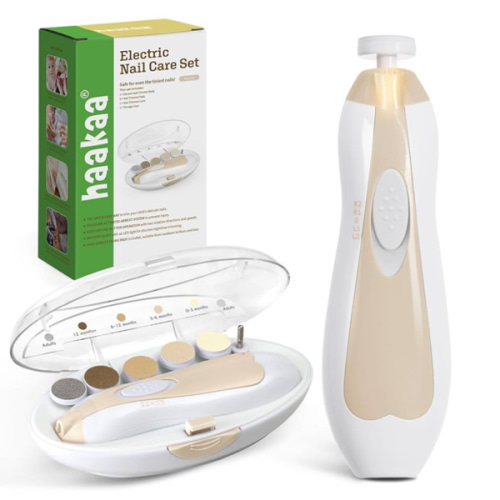 haakaa Baby Nail Care Electric Baby Nail File Kit with LED Light, Baby Nail Clippers for Newborn/Infants/Adults Toenails and Fingernails, 6 Replacement Heads & Storage Case, Acorn