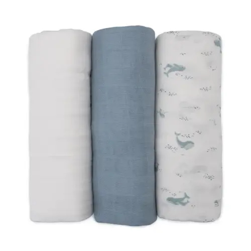 Little Bamboo Muslin Wraps 3 Pack Retro Blue | Baby Bunting AU