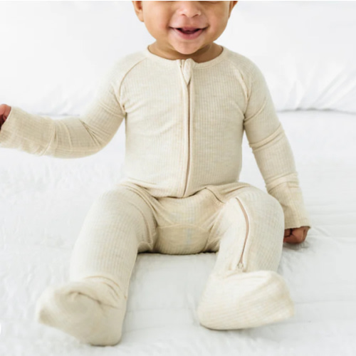 Heather Oatmeal Ribbed Zippy - Little Sleepies