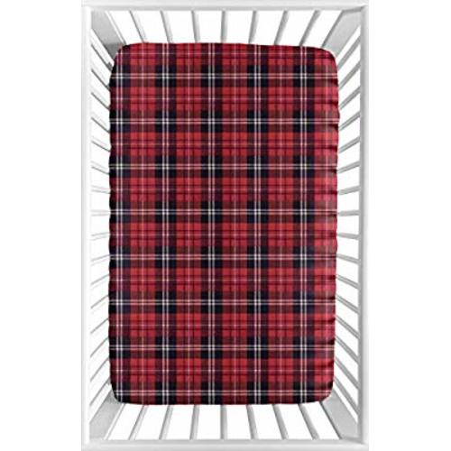 Sweet Jojo Designs Red and Black Woodland Plaid Flannel Baby Boy Fitted Mini Portable Crib Sheet for Rustic Patch Collection - for Mini Crib or Pack and Play ONLY