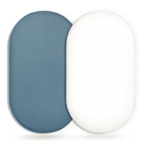 GRSSDER Stretchy Ultra Soft Fitted Bassinet Sheet 2 Pack, Universal Fit for Bassinets Baby Cradle Moses Basket Oval Rectangle Mattress Safe and Snug, Jersey Bassinet Sheets for Girls, Navy/White