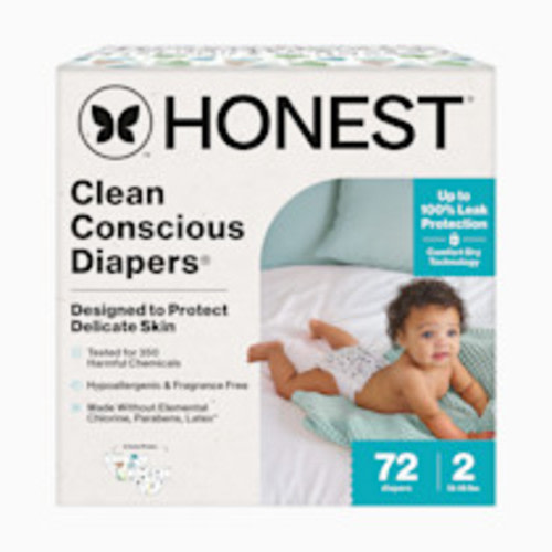 The Honest Company Clean Conscious Disposable Diapers Newborn-Size 2 - Turtle Time + Pattern Play, Size 2, 72 Count