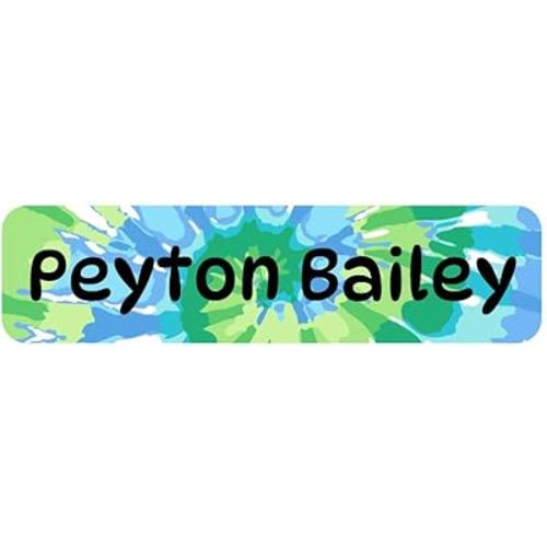 Name Bubbles - Custom Small Rectangle Name Labels for Kids (64 Labels) - Personalized Waterproof Name Stickers for Daycare, Lunch Boxes, Water Bottles, Shoes, School Supplies, & Camp (Tie-Dye Art)