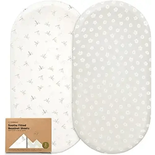 2-Pack Organic Bassinet Sheets for Girls, Boys - 100% Cotton Bassinet Mattress Sheets Compatible with Halo Bassinest Swivel Sleeper, Graco, Baby Delight, Chicco, Unisex Fitted Bassinet Sheets (Meadow)
