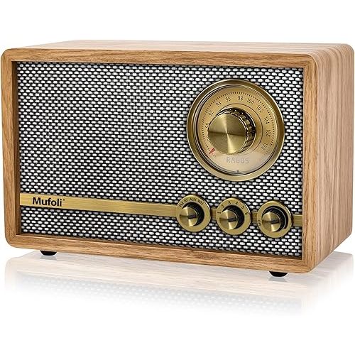 Retro Radio with Bluetooth Speaker, Vintage Bluetooth Radio with White Noise Function, Wood FM Radio Speaker with Rotary Tuning Dial for Home, Bedroom, Living Room, Kitchen, Cafe(RA60S-H)