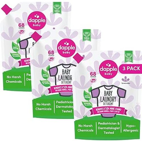 Baby Laundry Detergent by Dapple Baby, Concentrated & Hypoallergenic, Powered by Plants, Stain Removing Natural Ingredients, Sweet Lavender, 34 Fl Oz (Pack of 3)